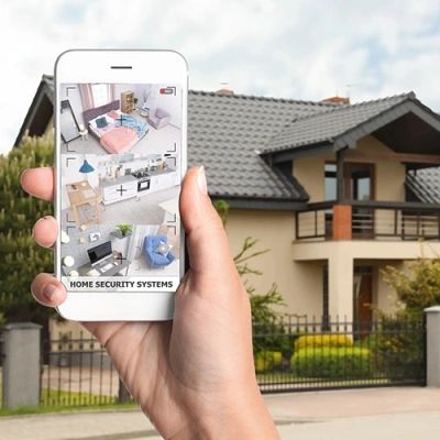 Spokane vivint phone display of cctv live feed in front of a house